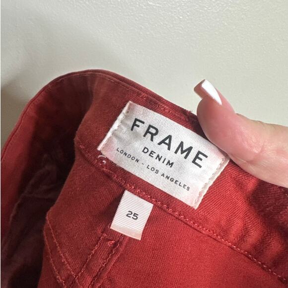 Frame Le Crop Mini Boot Jeans Fired Brick Red Flare High Rise Stretch Denim 25 - Picture 4 of 8